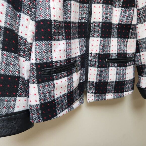 Vintage plaid faux leather trim jacket / M - Picture 5 of 6